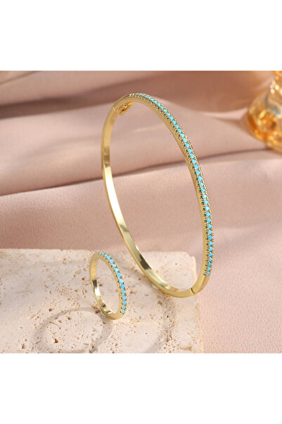 Choice طقم سوار وخاتم من زاكول، تصميم عصري جديد مرصع بأحجار الزركون الأزرق ال...