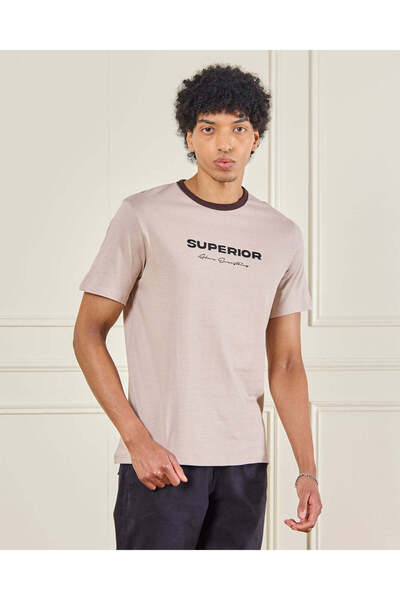 REDTAG Men Beige Printed T-Shirt