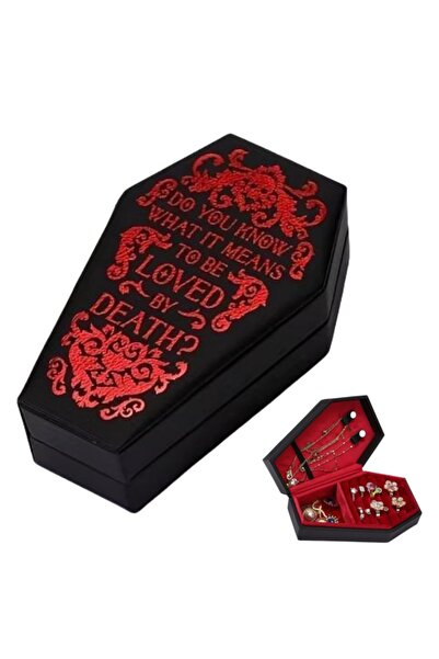 Choice صندوق مجوهرات أسود على شكل تابوت قوطي، مصنوع من جلد البولي يوريثان، مت...