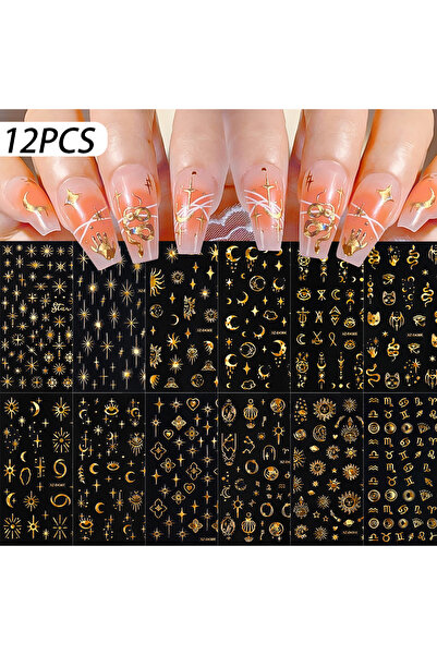 Choice NLS343-S1-08 12 قطعة ملصقات أظافر ثلاثية الأبعاد ذهبية على شكل نجمة وق...