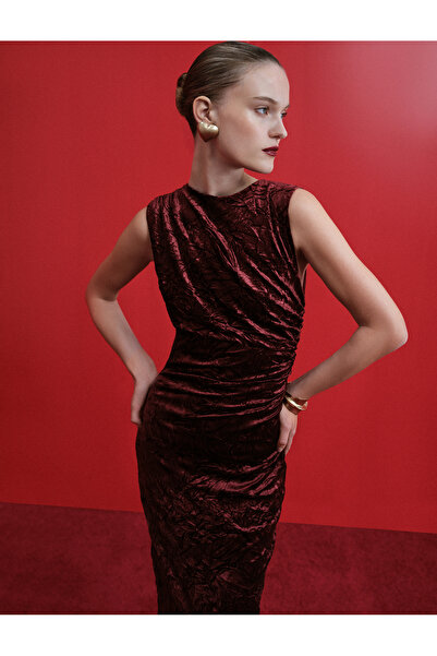 Koton Sleeveless Crew Neck Draped Midi Dress