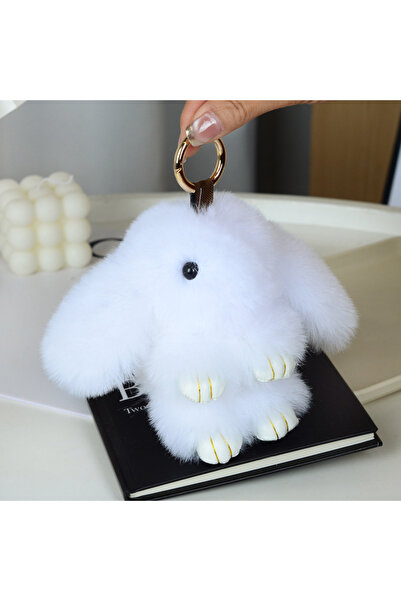 Choice سلسلة مفاتيح على شكل أرنب أبيض لطيف ذو أذنين طويلتين، طولها 15 سم، مصن...