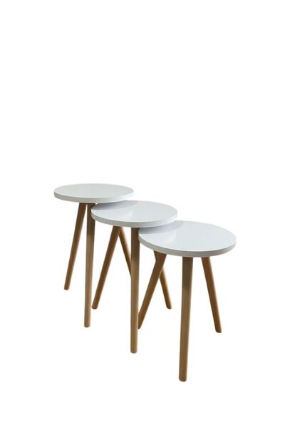 ARS TAŞ Üçlü Yuvarlak Ahşap Ayaklı MDF Zigon Sehpa 3’lü Sunum Sehpası Servis ...