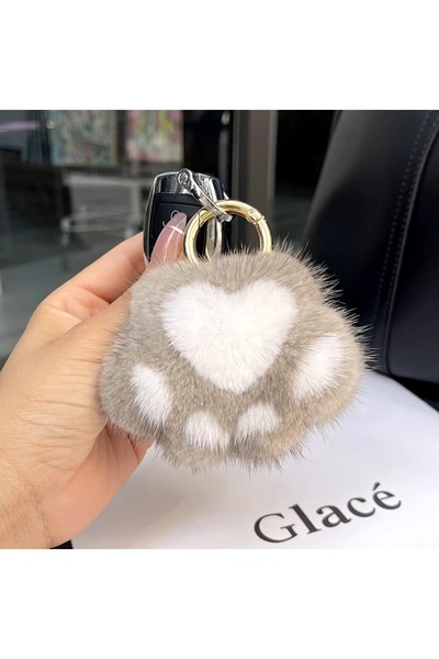 Choice Gray Mink Fur Pompom Cat Paw Key Ring for Women,Adorable Bag Charms Pu...