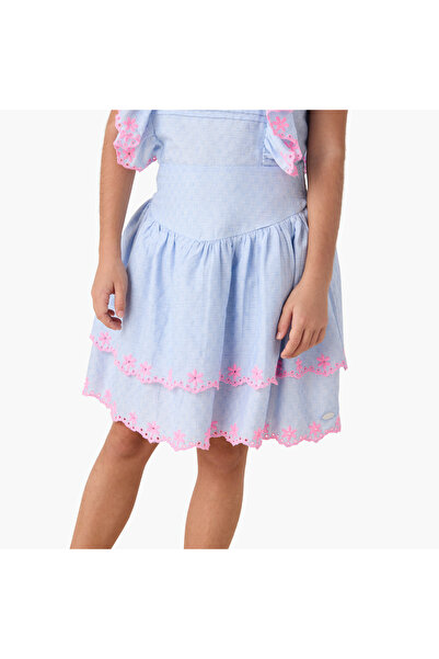 ELIGO Tiered A-Line Skirt with Floral Embroidery