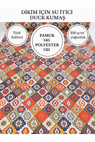 FabricMarket Desenli Su İtici Duck Kumaş | %65 Pamuk %35 Polyester | Masa Ört...