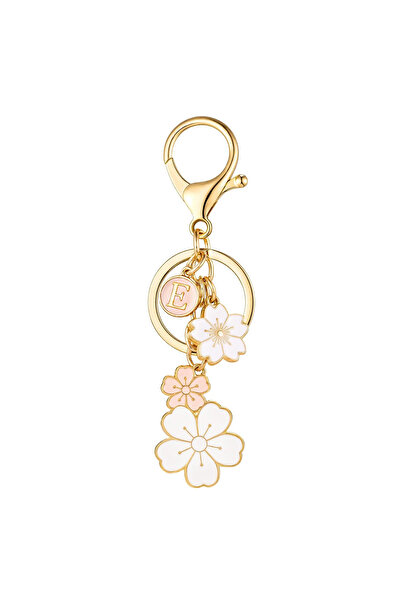 Choice E Fashionable initial letter keychain, flower pendant key chain, cute ...