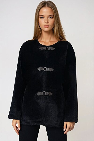 Trend Alaçatı Stili Women's Black Snap Closure Lined Tassel Jacket Vs01009