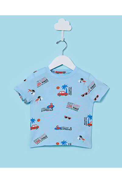REDTAG Infant Boys Blue Printed T-Shirt