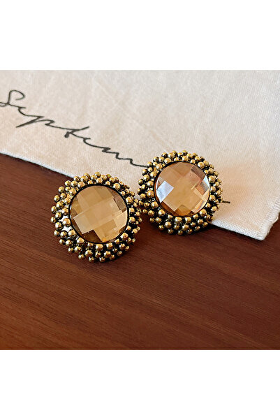 Choice أقراط دائرية مرصعة بأحجار الراين البرونزية العتيقة على شكل زهور، أقراط...