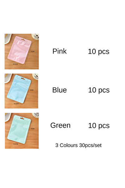 Choice 30 قطعة/مجموعة من أكياس تغليف بألوان الماكرون (وردي، أزرق، أخضر) وأكياس شفافة ملونة، وأكياس مجوهرات محكمة الإغلاق.