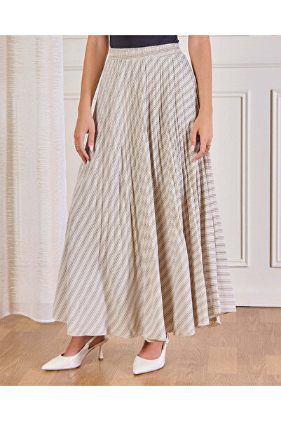 REDTAG Women Beige Striped Maxi Skirt