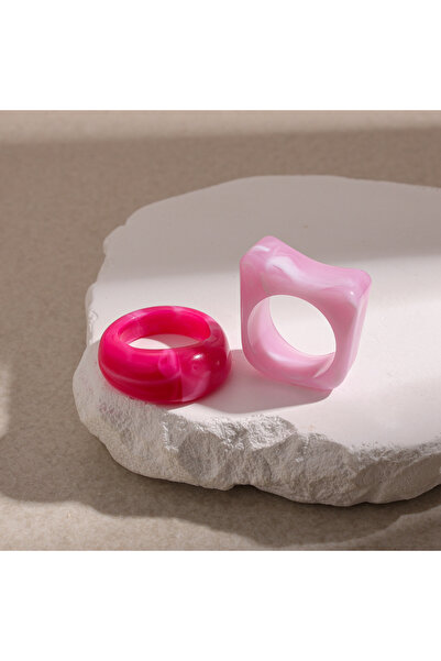 Choice Style2 2 Pcs Square Round Irregular Smuding Acrylic Rings for Women Geometric Candy Color Sweet Resi