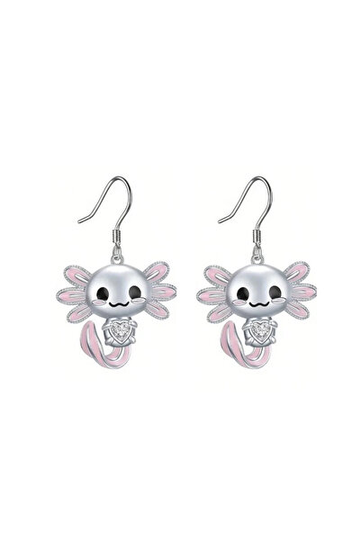 Choice 2 Cute Pink Heart Crystal Salamander Earrings For Girls Women Enamel C...