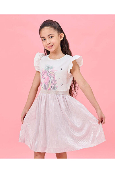 REDTAG Girls Pink Printed Unicorn Dress