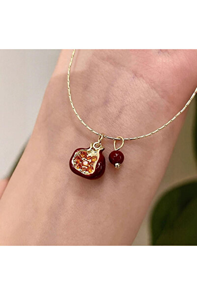 Choice قلادة حمراء بتصميم عتيق على شكل رمانة، سلسلة أنيقة وراقية لعظمة الترقو...