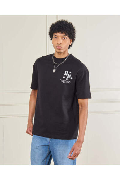 REDTAG تي شيرت رجالي أسود مطبوع