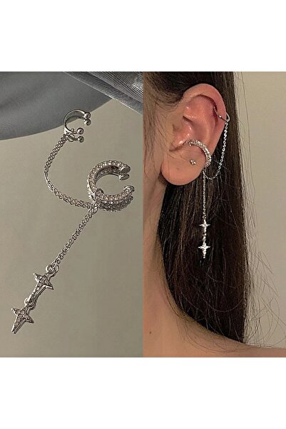 Choice 01 قطعة واحدة من أقراط مشبك الأذن الفضية اللامعة المزينة بشرابة كريستا...