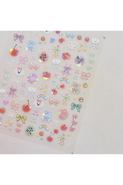 Choice قطعة واحدة من ملصقات أظافر كاواي على شكل فيونكة كرز، تصميم فرنسي خماسي...