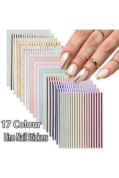 Choice style6 (17 Sheets) 5/7/12/17/34 Sheets Metallic Line Nail Art Stickers Set Self Adhesive Stripes for
