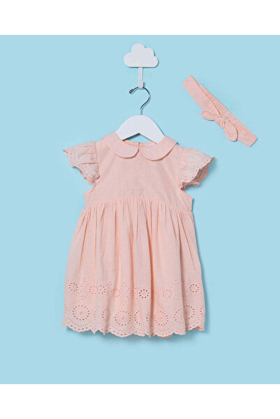 REDTAG فستان وردي سادة للبنات الصغيرات مع عصابة رأس (قطعتان)