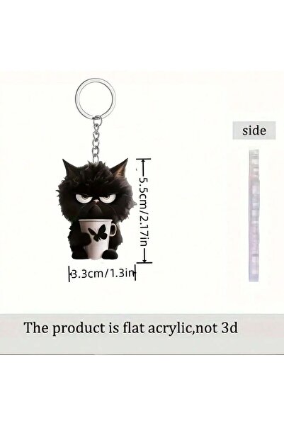 Choice A Charming Black Cup Cat Acrylic Keychain - Cute Cartoon Design DIY Pe...