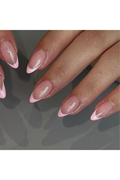 Choice CORAL RED 24pcs Long Almond Fake Nails White French Press on Nails Simple Full Cover Detachable Nail