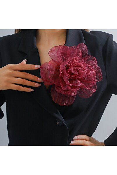 Choice بروش أنيق وراقي مصنوع يدويًا من الدانتيل على شكل زهرة، بلون عنابي، بتص...