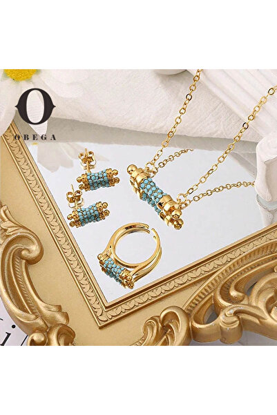 Choice AMS80012 Obega 3 PCS Set Necklace Earring Ring Women Jewelry Gold Colo...