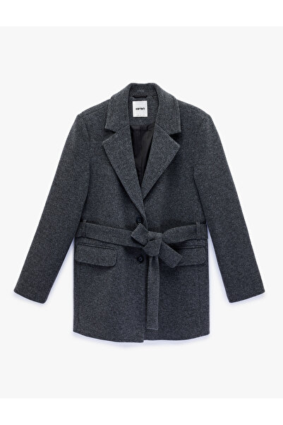 Koton Long Sleeve Cashmere Coat with Belt Detail and Pockets