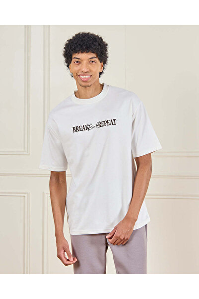 REDTAG Men Ivory Placement Print T-Shirt