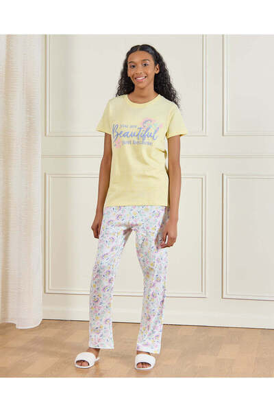 REDTAG طقم بيجامة مطبوع باللون الأصفر للفتيات الكبيرات (قطعتين)