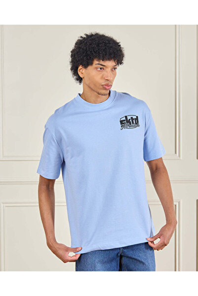 REDTAG Men Blue Printed T-Shirt