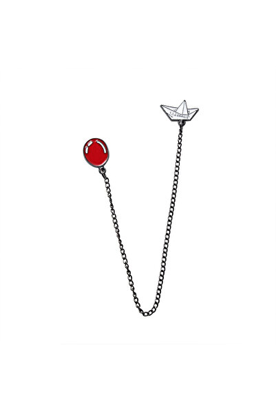 Choice دبابيس سلسلة معدنية على شكل قارب ذهبي فاتح اللون، بالون أحمر، بروش شارة جورجي إس إس، هالوين مرعب، لون أصفر فاتح، لون ذهبي، مقاس كبير