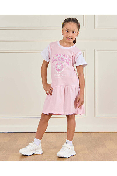 REDTAG Girls Pink Print Short Sleeve Dress