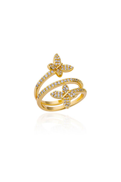 Choice خواتم زركون قابلة لتغيير المقاس JZ4454G بتصميم فراشة مزدوجة للنساء، مص...