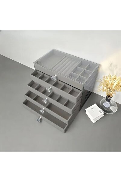 Choice علبة مجوهرات رمادية أنيقة متعددة الطبقات ذات سعة كبيرة من A-Gray، مزود...