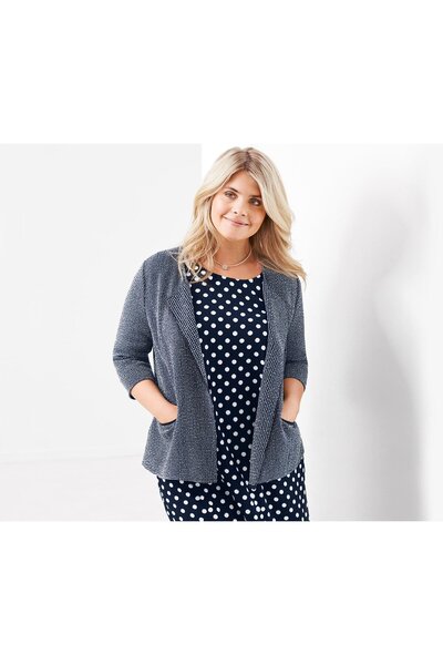 Tchibo Women Textured Long Sleeve Semi Formal Blazer, Blue/White