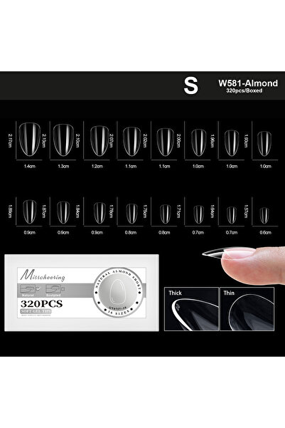 Choice 10-S-Almond XS-L أطراف أظافر صناعية من الجل الناعم الطبيعي، تغطية كامل...