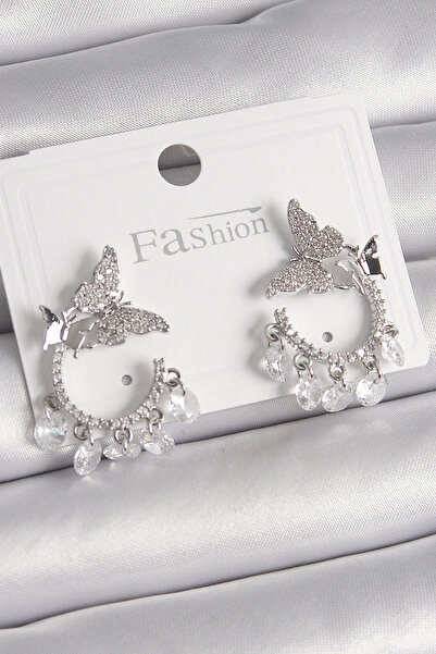 shopwave أقراط نسائية من النحاس الفضي اللون مرصعة بحجر الزركون - TJ-BKP9902