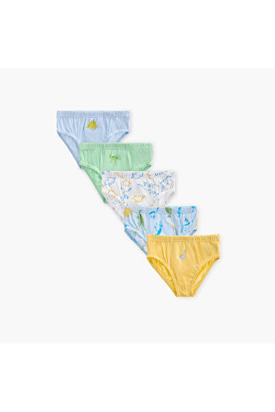 Juniors سراويل داخلية مطبوعة برسومات ديناصورات مع حزام خصر مطاطي - طقم من 5 قطع