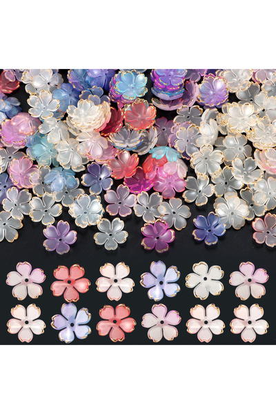 Choice 100pcs Random mixed 50pcs Cherry Blossoms Acrylic Beads Golden Brushed...