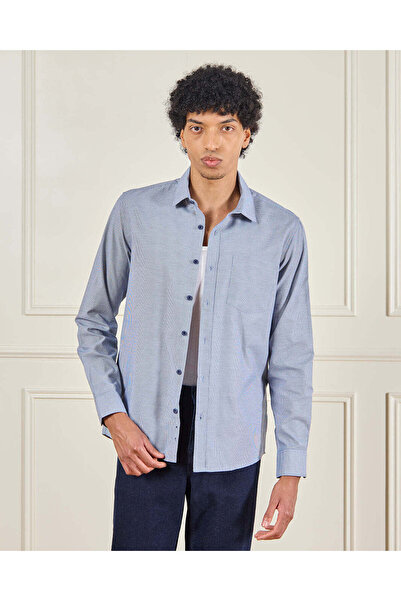 REDTAG قميص رجالي رسمي أزرق سادة بأكمام طويلة