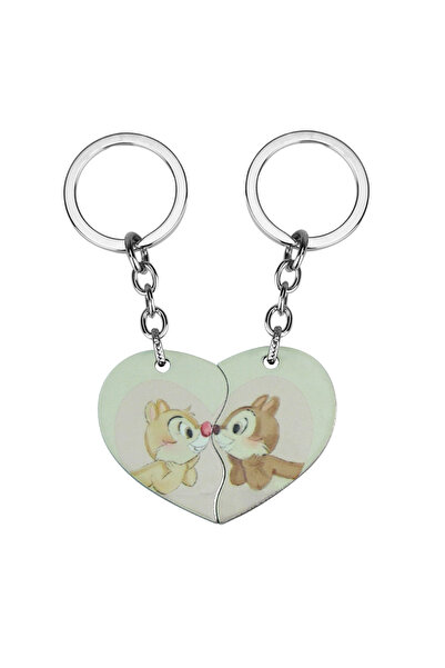 Miniso K432 Disney Chip an' Dale Stainless Steel Pendant Kawaii Cartoon Figure Splicing Heart Neckla