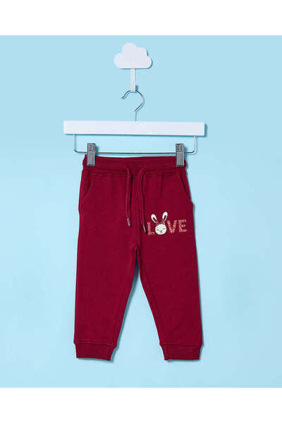 REDTAG Infant Girls Red Love Print Active Pants
