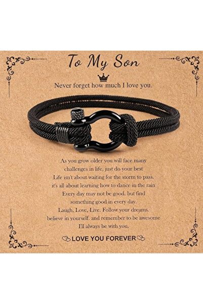 Choice سوار أسود من حبل منسوج مع مشبك على شكل حدوة حصان وبطاقة تهنئة، هدية مث...