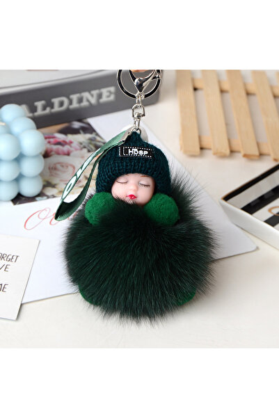 Choice dark green Pompom Sleeping Baby Keychain Cute Fluffy Plush Doll Keyhol...
