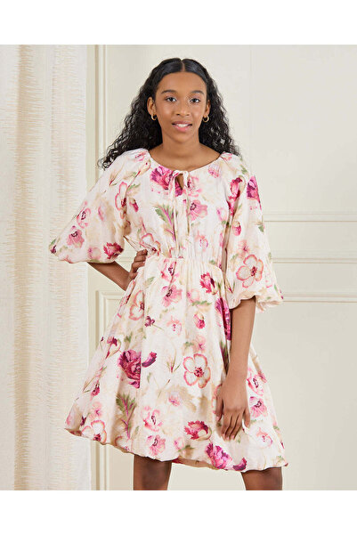 REDTAG Senior Girls Ivory Floral Baloon Hem Dress