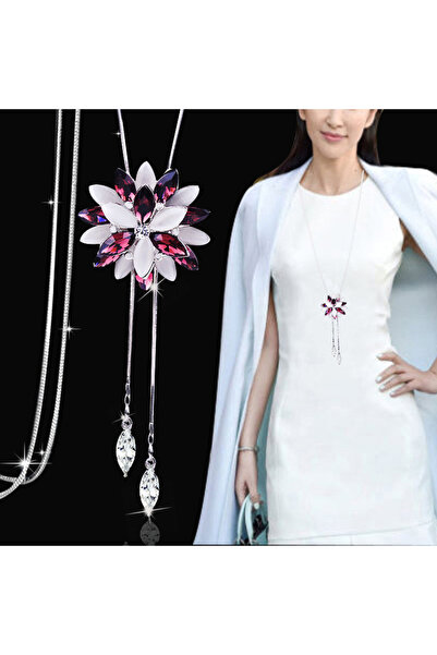 Choice قلادة طويلة من الزركون الوردي على شكل ندفة ثلجية، سلسلة سترة، قلادة من...