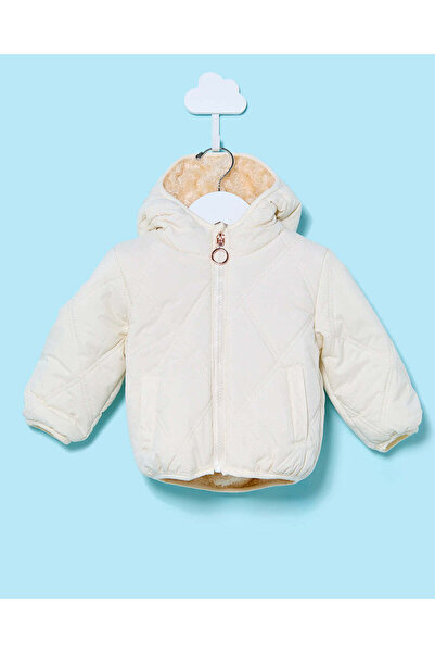 REDTAG Infant Girls White Hooded Quilt Jacket